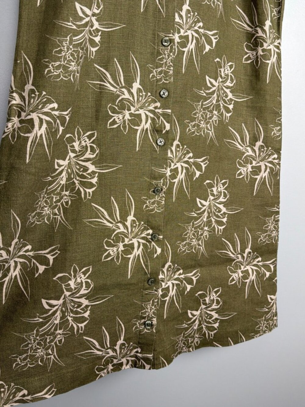 Garnet Hill Dress Womens 6 Green Floral 100% Linen Tropical Resort Beach Cruise - Picture 3 of 9